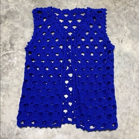Vintage Royal Blue Crochet Handmade Vest - Picture 5 of 5